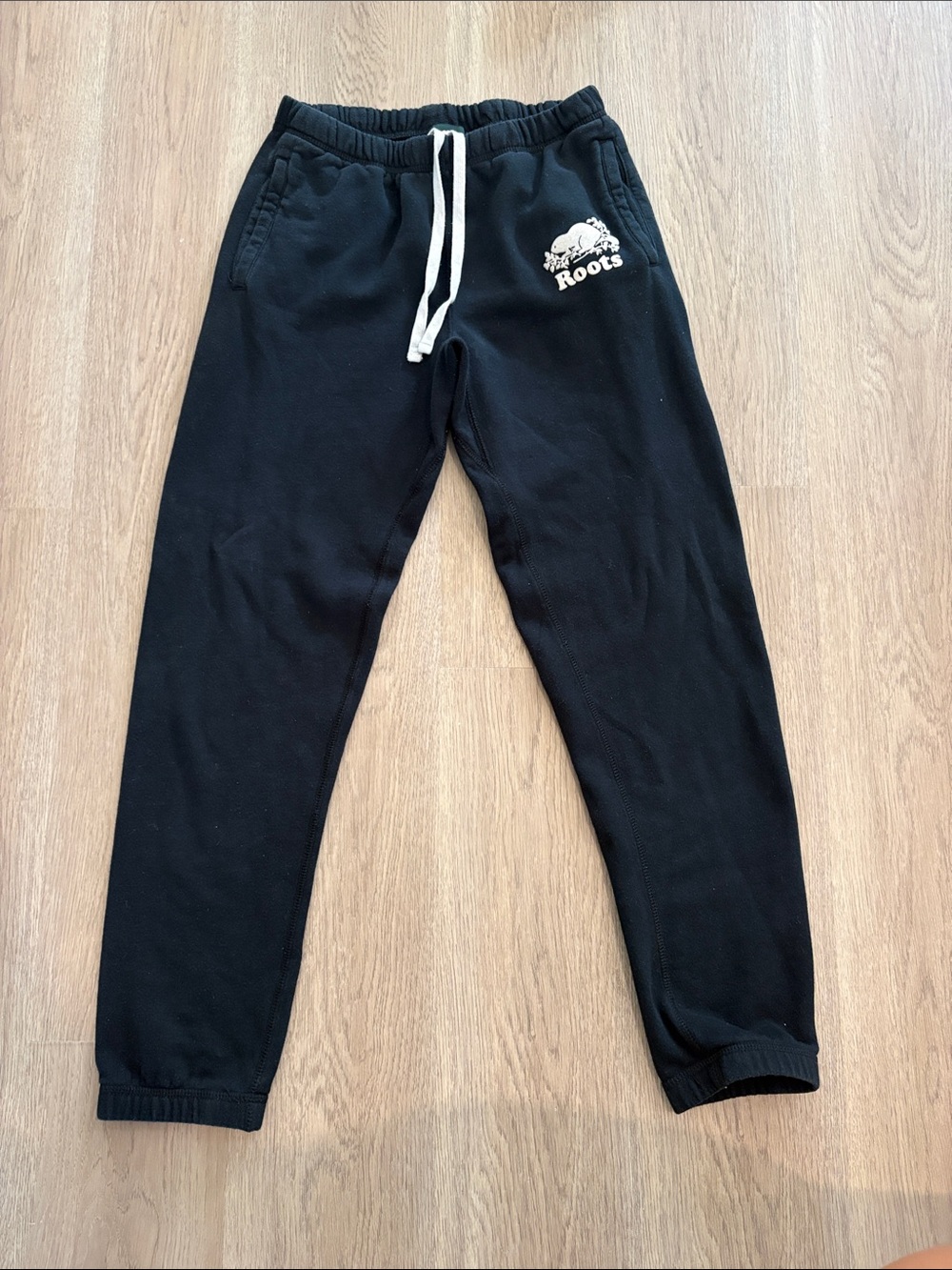 Roots Black Sweatpants with White Logo Drawstring